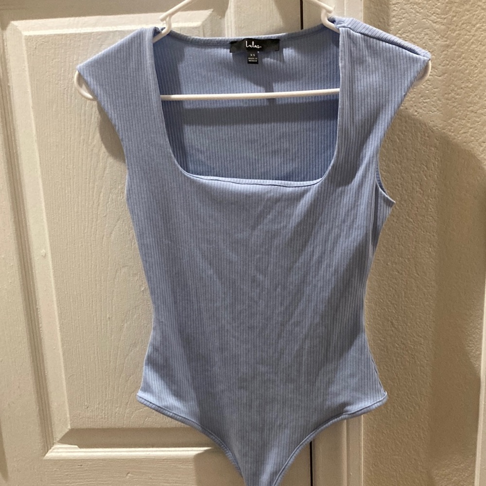 Lulus light blue square neck ribbed bodysuit